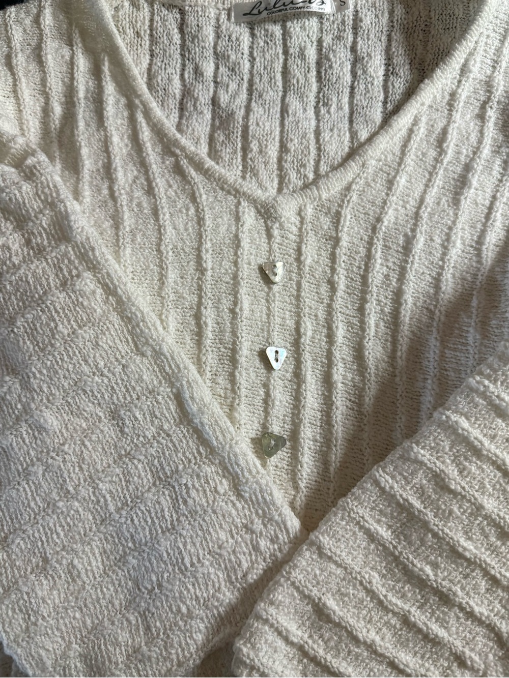 Lulu-B White Ribbed Knit Tunic Sweater Cotton Henley Size S Coastal Grandmother - Picture 5 of 9
